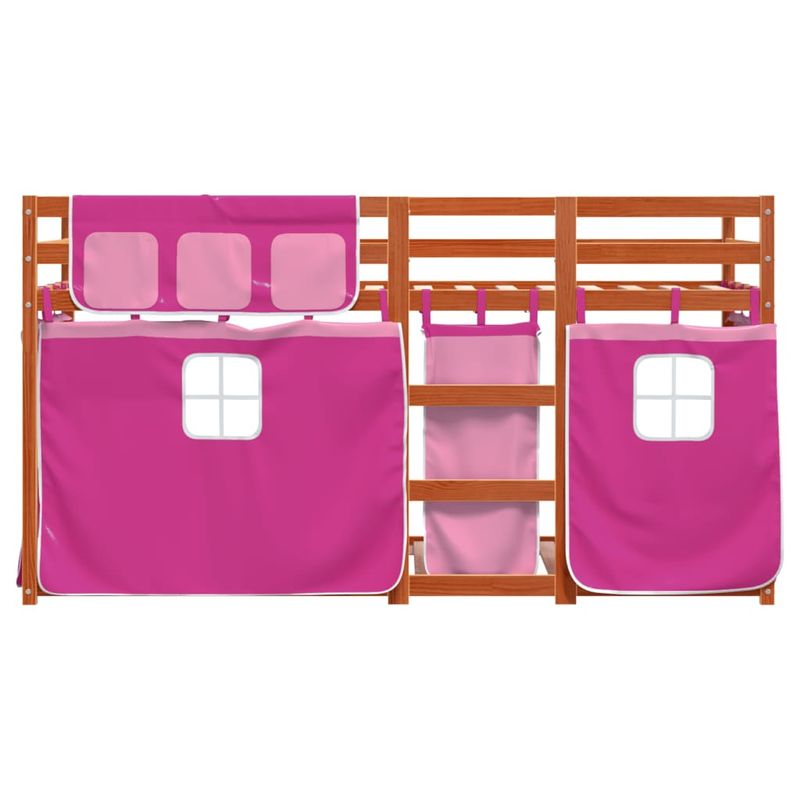 Casa si Gradina - Mobilier - Paturi si accesorii - Paturi - Pat supraetajat cu perdele, roz, 90x190 cm, lemn masiv pin - Infinity.ro