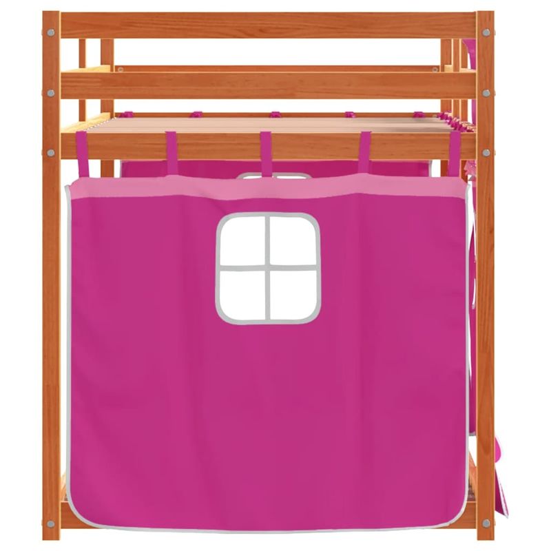 Casa si Gradina - Mobilier - Paturi si accesorii - Paturi - Pat supraetajat cu perdele, roz, 90x190 cm, lemn masiv pin - Infinity.ro