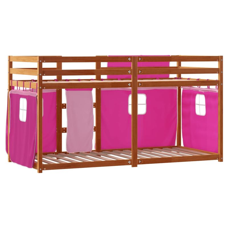 Casa si Gradina - Mobilier - Paturi si accesorii - Paturi - Pat supraetajat cu perdele, roz, 90x190 cm, lemn masiv pin - Infinity.ro