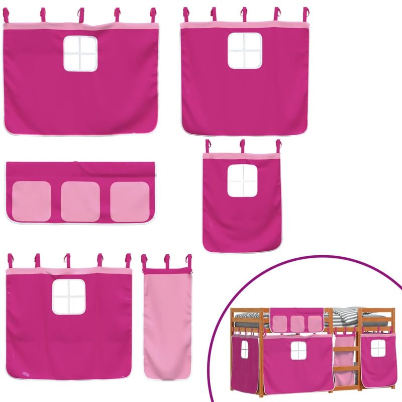Casa si Gradina - Mobilier - Paturi si accesorii - Paturi - Pat supraetajat cu perdele, roz, 90x190 cm, lemn masiv pin - Infinity.ro
