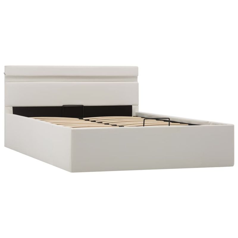 Casa si Gradina - Mobilier - Paturi si accesorii - Paturi - Cadru pat hidraulic cu lada LED alb 120x200 cm piele ecologica - Infinity.ro