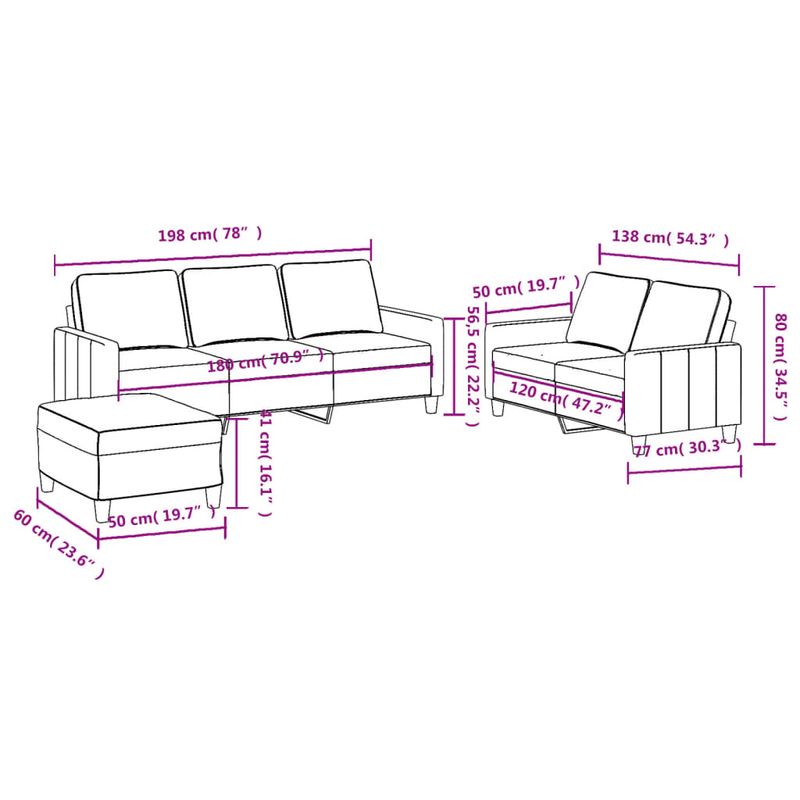 Casa si Gradina - Mobilier - Seturi de mobilier - Seturi living - Set de canapele cu perne, 3 piese, galben deschis, textil - Infinity.ro
