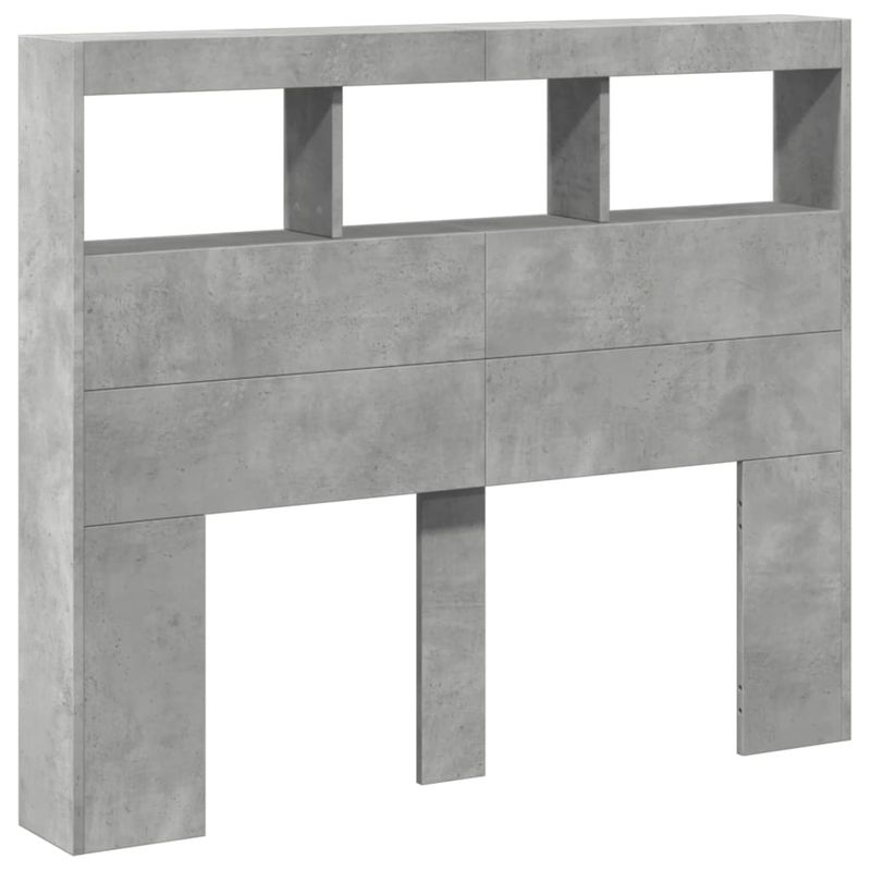 Casa si Gradina - Mobilier - Paturi si accesorii - Accesorii paturi - Tablie de pat cu dulap si LED, gri beton, 120x17x102 cm - Infinity.ro