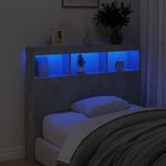 Casa si Gradina - Mobilier - Paturi si accesorii - Accesorii paturi - Tablie de pat cu dulap si LED, gri beton, 120x17x102 cm - Infinity.ro