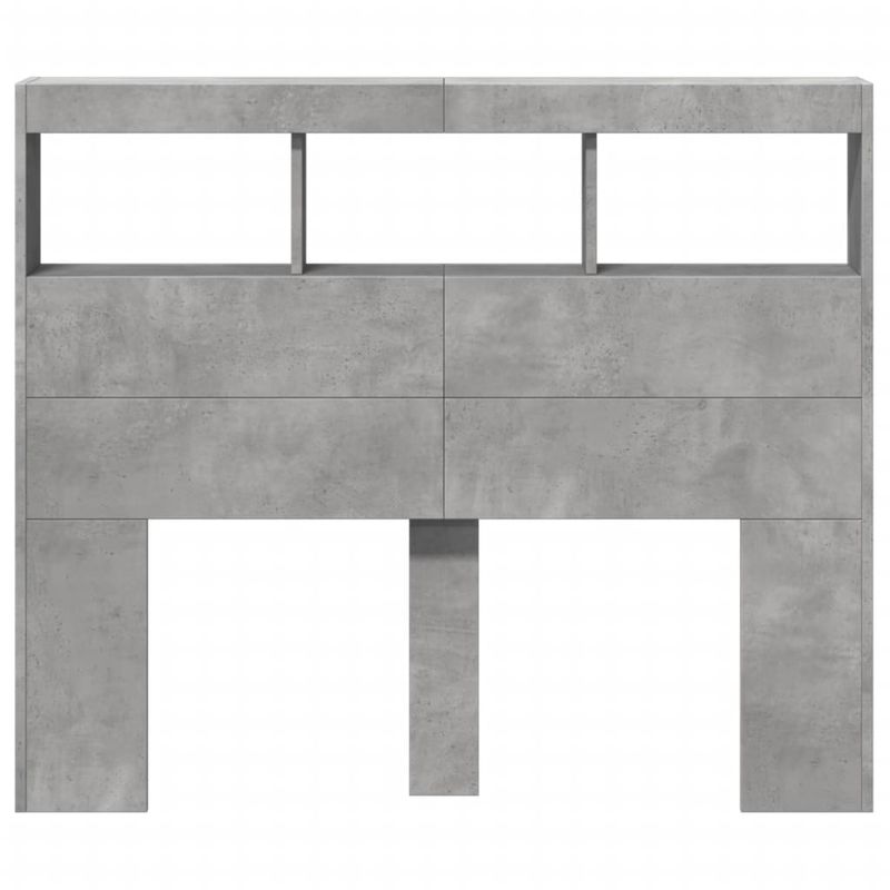 Casa si Gradina - Mobilier - Paturi si accesorii - Accesorii paturi - Tablie de pat cu dulap si LED, gri beton, 120x17x102 cm - Infinity.ro