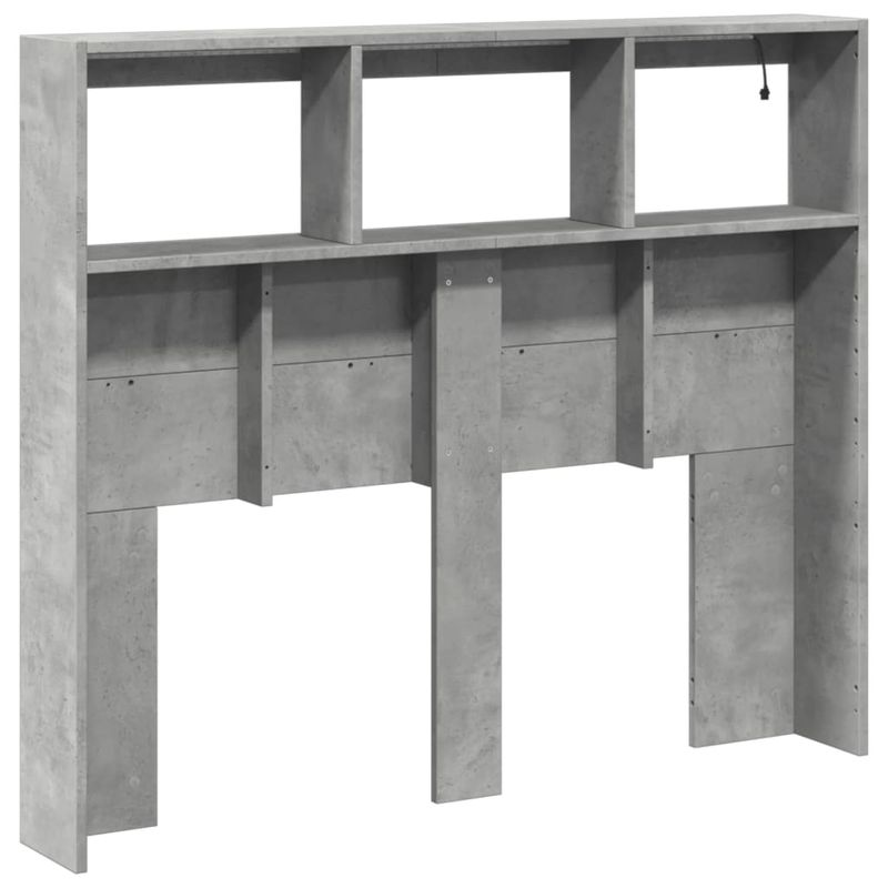 Casa si Gradina - Mobilier - Paturi si accesorii - Accesorii paturi - Tablie de pat cu dulap si LED, gri beton, 120x17x102 cm - Infinity.ro