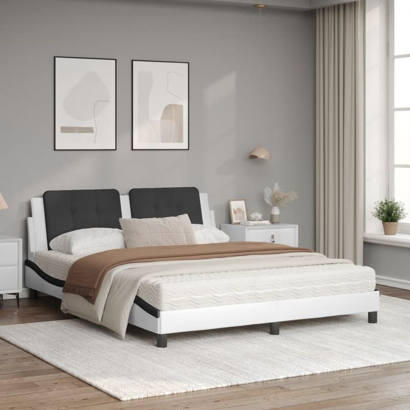 Casa si Gradina - Mobilier - Paturi si accesorii - Paturi - Pat cu saltea, alb si negru, 160x200 cm, piele ecologica - Infinity.ro