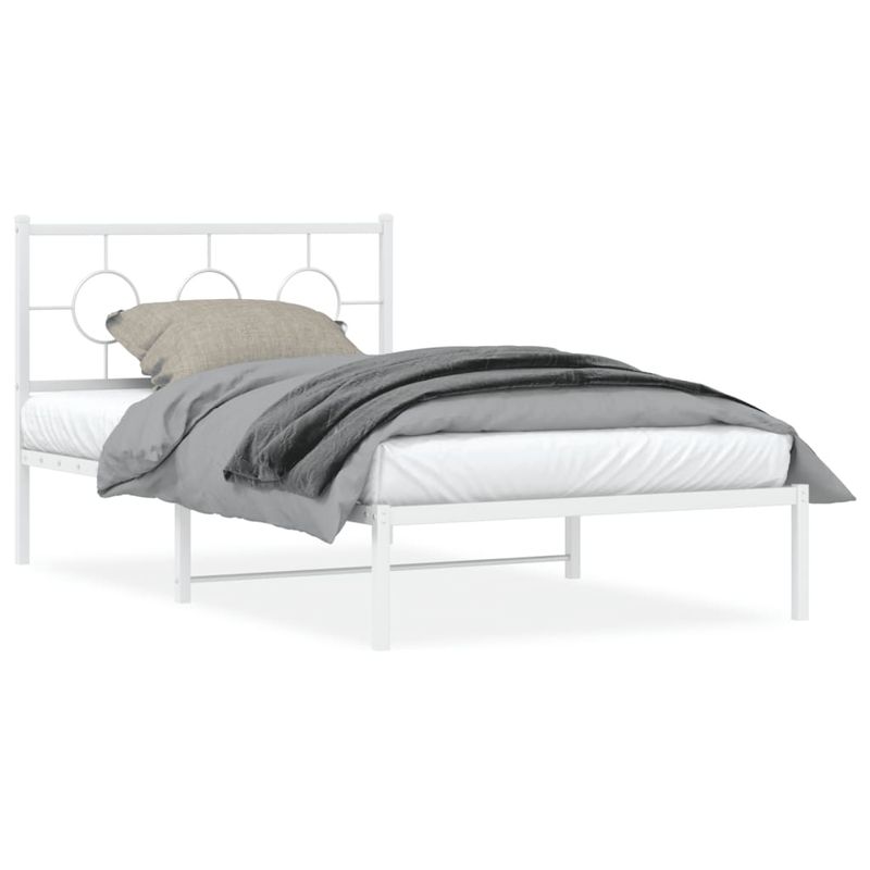 Casa si Gradina - Mobilier - Paturi si accesorii - Paturi - Cadru de pat din metal cu tablie, alb, 107x203 cm - Infinity.ro