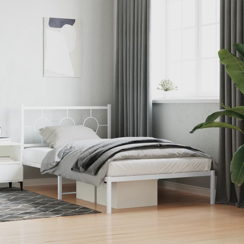 Casa si Gradina - Mobilier - Paturi si accesorii - Paturi - Cadru de pat din metal cu tablie, alb, 107x203 cm - Infinity.ro
