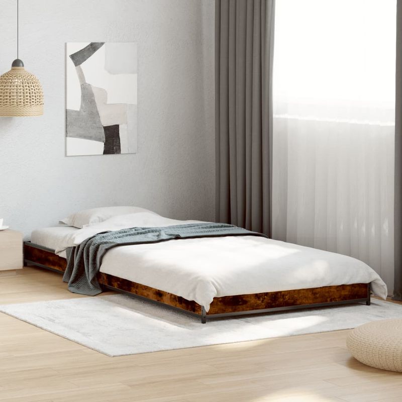 Casa si Gradina - Mobilier - Paturi si accesorii - Paturi - Cadru de pat, stejar fumuriu 100x200 cm lemn prelucrat si metal - Infinity.ro