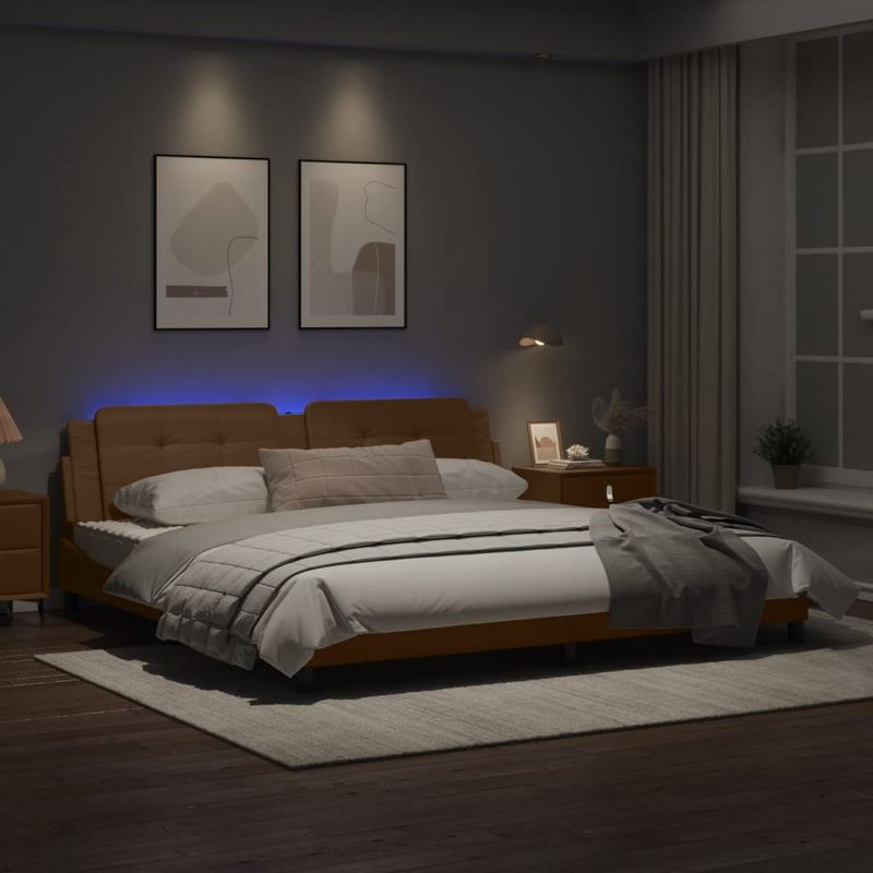 Casa si Gradina - Mobilier - Paturi si accesorii - Paturi - Cadru de pat lumini LED, cappuccino, 200x200 cm piele ecologica - Infinity.ro