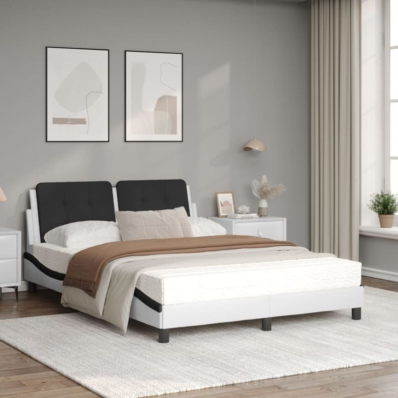 Casa si Gradina - Mobilier - Paturi si accesorii - Paturi - Pat cu saltea, alb si negru, 120x200 cm, piele ecologica - Infinity.ro