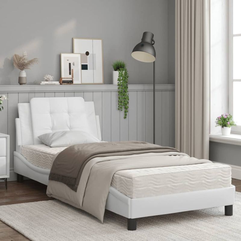 Casa si Gradina - Mobilier - Paturi si accesorii - Paturi - Pat cu saltea, alb, 90x190 cm, piele ecologica - Infinity.ro