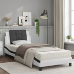 Casa si Gradina - Mobilier - Paturi si accesorii - Paturi - Pat cu saltea, alb si negru, 80x200 cm, piele ecologica - Infinity.ro
