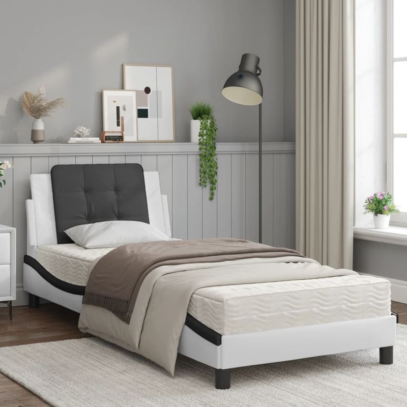 Casa si Gradina - Mobilier - Paturi si accesorii - Paturi - Pat cu saltea, alb si negru, 80x200 cm, piele ecologica - Infinity.ro