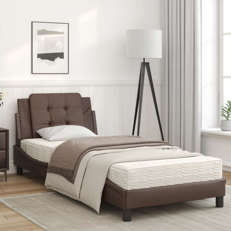 Casa si Gradina - Mobilier - Paturi si accesorii - Paturi - Pat cu saltea, maro, 80x200 cm, piele ecologica - Infinity.ro