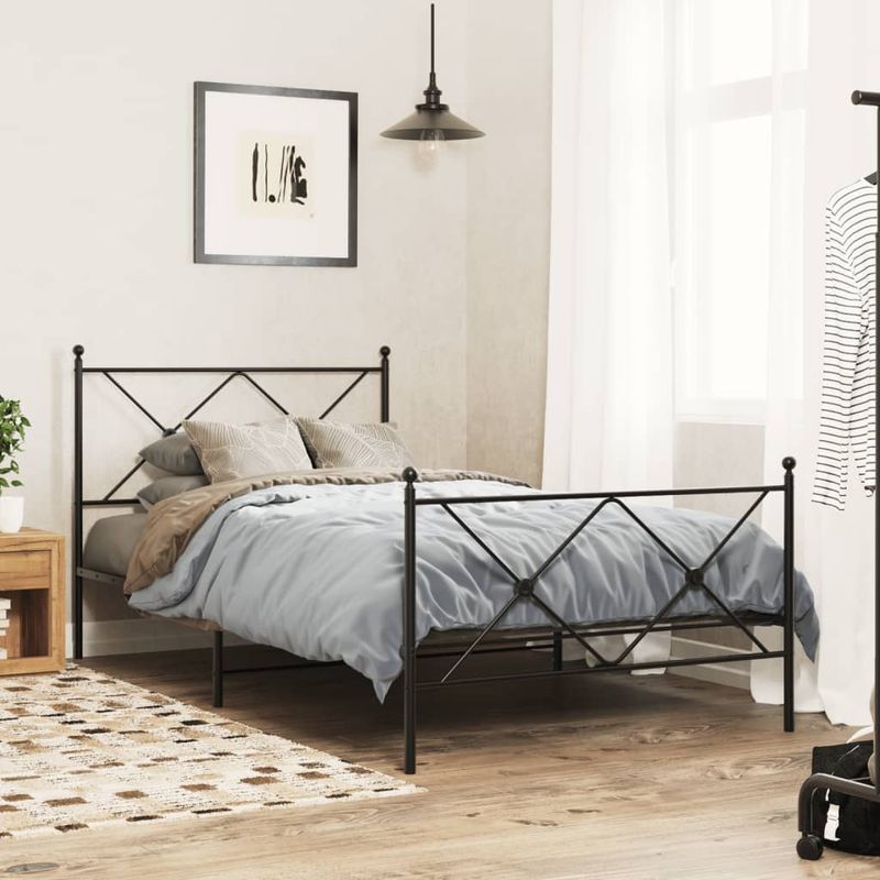 Casa si Gradina - Mobilier - Paturi si accesorii - Paturi - Cadru pat metalic cu tablii de cap/picioare, negru, 100x190 cm - Infinity.ro