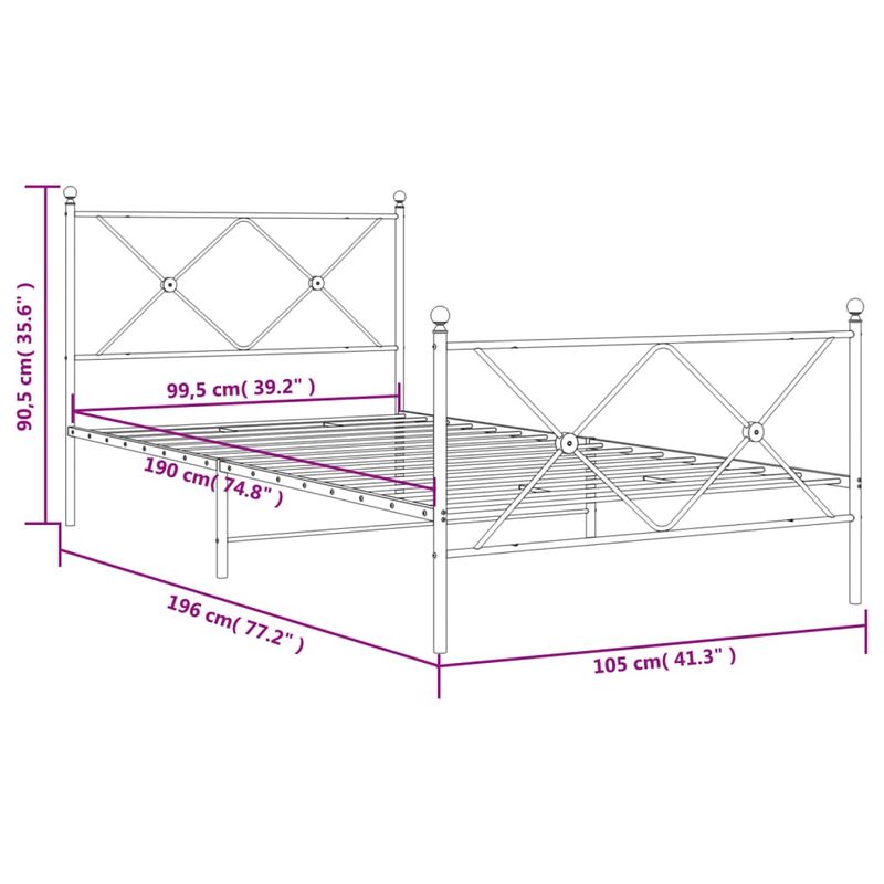 Casa si Gradina - Mobilier - Paturi si accesorii - Paturi - Cadru pat metalic cu tablii de cap/picioare, negru, 100x190 cm - Infinity.ro