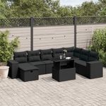 Casa si Gradina - Gradina si terasa - Mobilier exterior - Seturi mobila gradina - Set mobilier de gradina cu perne, 9 piese, negru, poliratan - Infinity.ro
