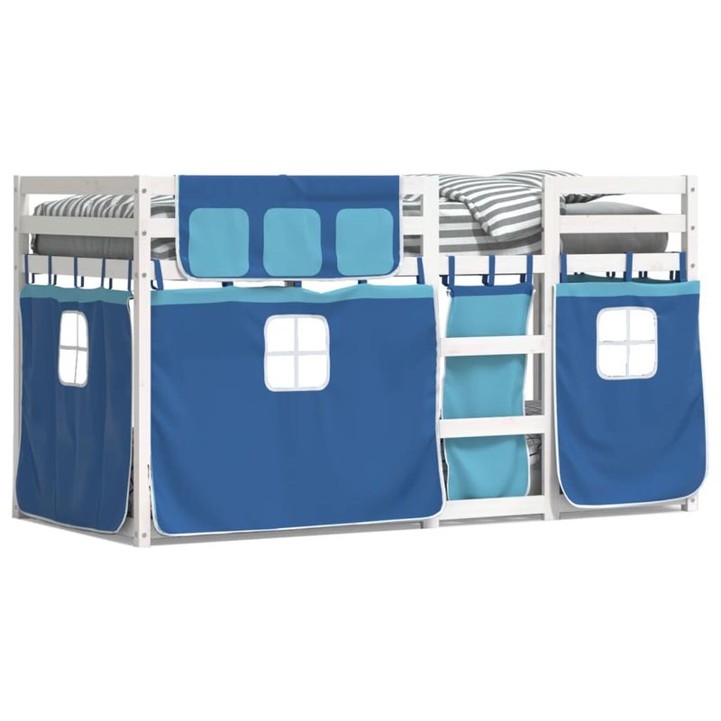 Casa si Gradina - Mobilier - Paturi si accesorii - Paturi - Pat supraetajat cu perdele, albastru, 80x200 cm, lemn masiv pin - Infinity.ro