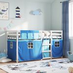 Casa si Gradina - Mobilier - Paturi si accesorii - Paturi - Pat supraetajat cu perdele, albastru, 80x200 cm, lemn masiv pin - Infinity.ro
