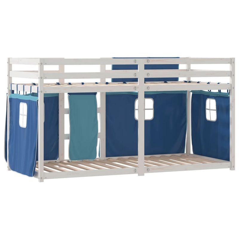 Casa si Gradina - Mobilier - Paturi si accesorii - Paturi - Pat supraetajat cu perdele, albastru, 80x200 cm, lemn masiv pin - Infinity.ro