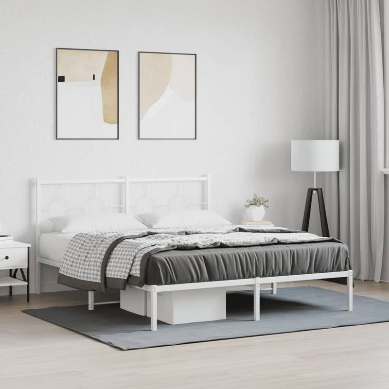 Casa si Gradina - Mobilier - Paturi si accesorii - Paturi - Cadru de pat metalic cu tablie, alb, 160x200 cm - Infinity.ro