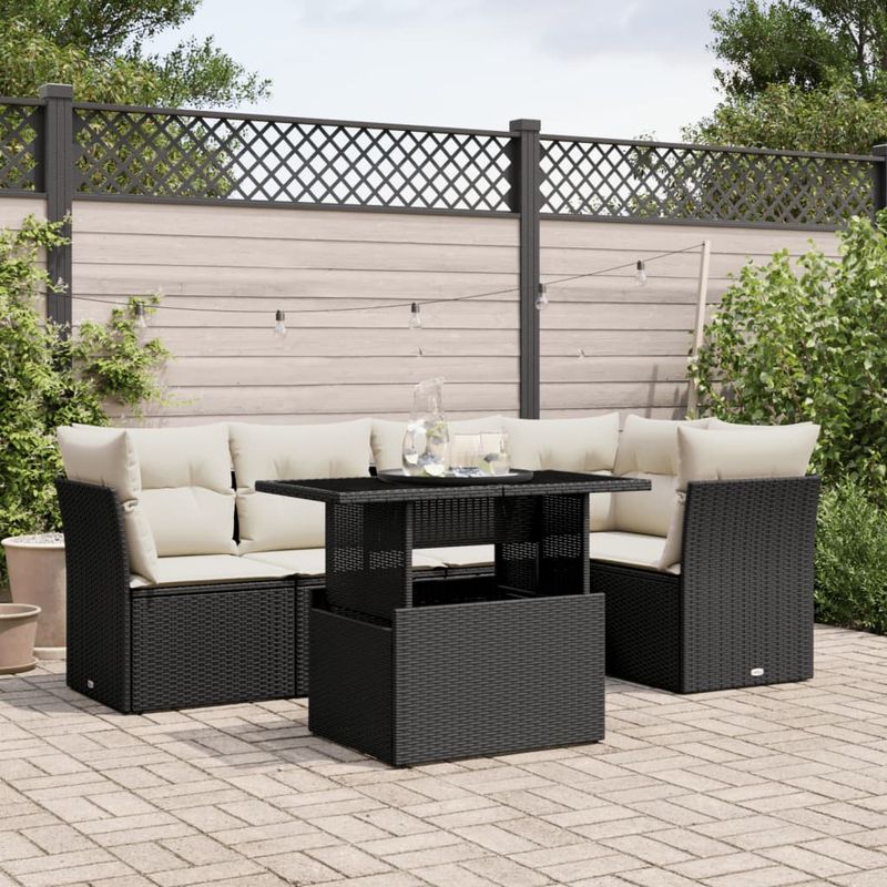 Casa si Gradina - Gradina si terasa - Mobilier exterior - Seturi mobila gradina - Set mobilier de gradina cu perne, 6 piese, negru, poliratan - Infinity.ro