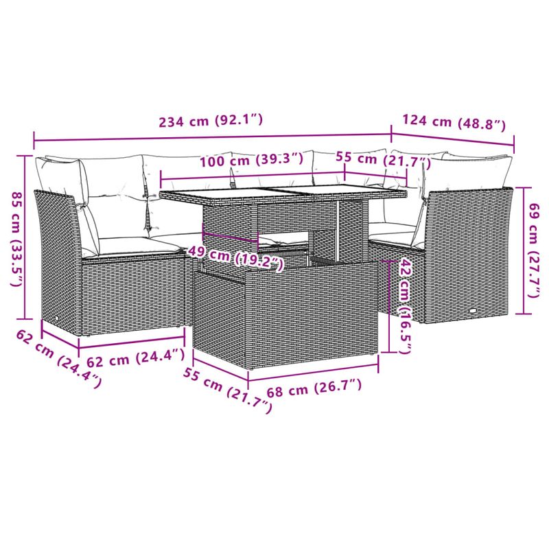 Casa si Gradina - Gradina si terasa - Mobilier exterior - Seturi mobila gradina - Set mobilier de gradina cu perne, 6 piese, negru, poliratan - Infinity.ro