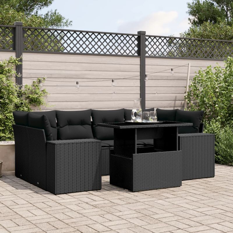 Casa si Gradina - Gradina si terasa - Mobilier exterior - Seturi mobila gradina - Set canapele de gradina cu perne, 7 piese, negru, poliratan - Infinity.ro
