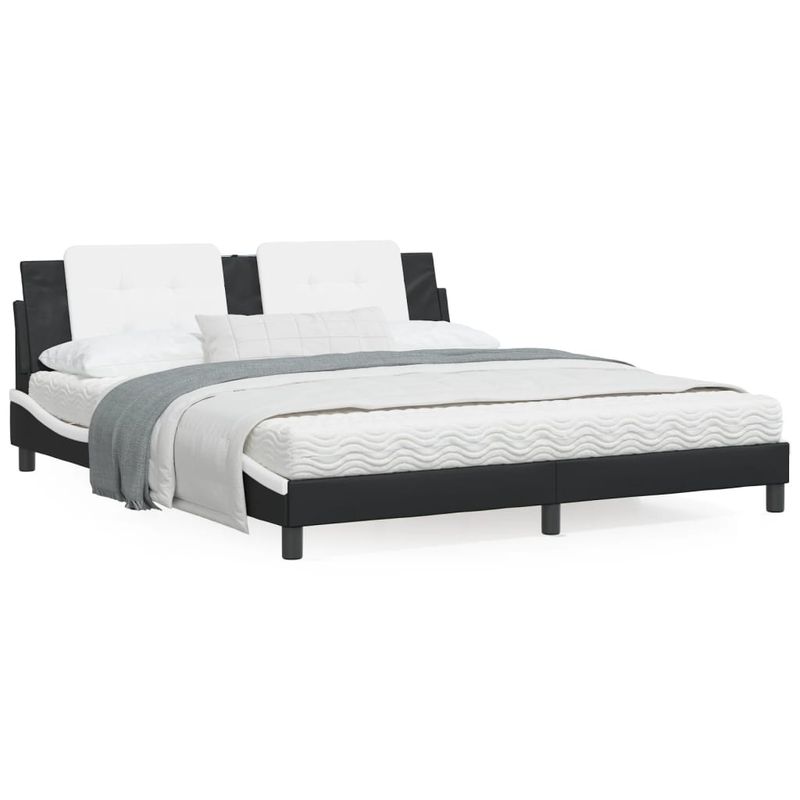 Casa si Gradina - Mobilier - Paturi si accesorii - Paturi - Pat cu saltea, alb si negru, 180x200 cm, piele ecologica - Infinity.ro