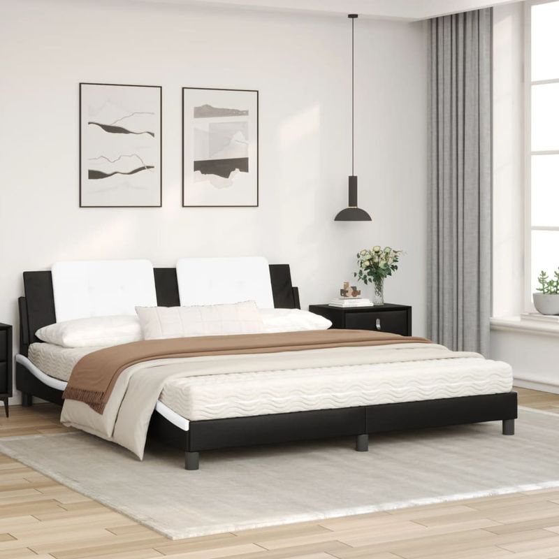 Casa si Gradina - Mobilier - Paturi si accesorii - Paturi - Pat cu saltea, alb si negru, 180x200 cm, piele ecologica - Infinity.ro