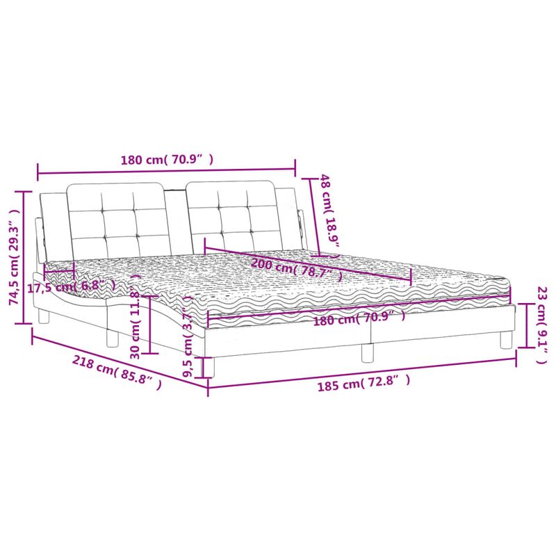 Casa si Gradina - Mobilier - Paturi si accesorii - Paturi - Pat cu saltea, alb si negru, 180x200 cm, piele ecologica - Infinity.ro