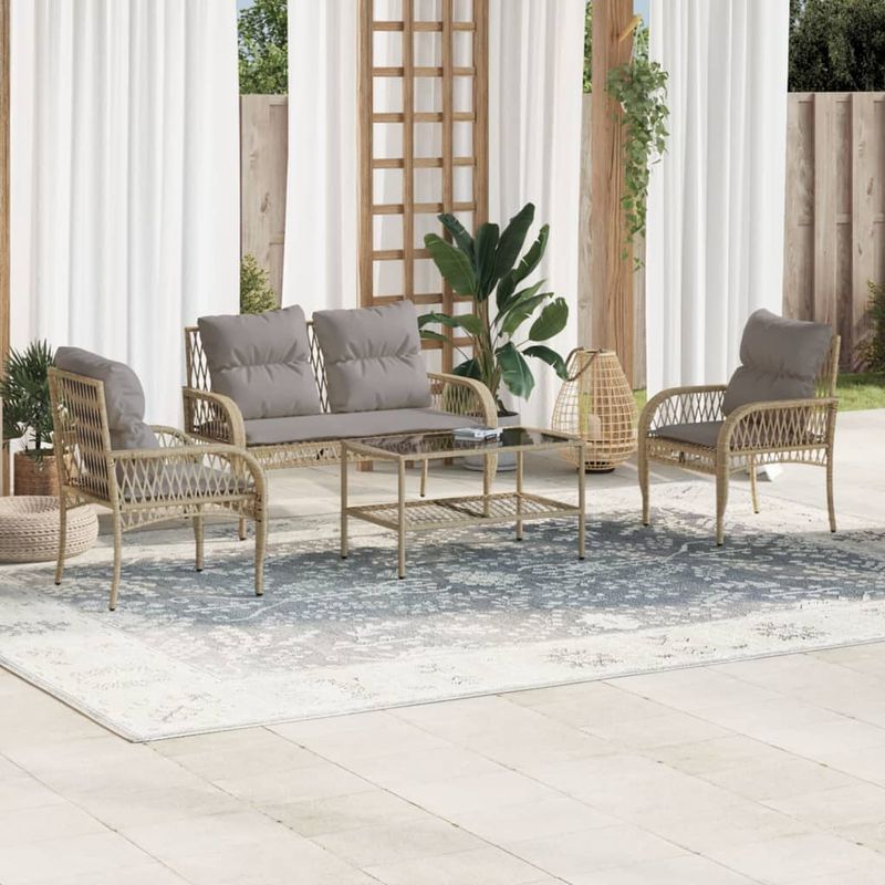 Casa si Gradina - Gradina si terasa - Mobilier exterior - Seturi mobila gradina - Set canapele de gradina, 4 piese, cu perne, bej, poliratan - Infinity.ro