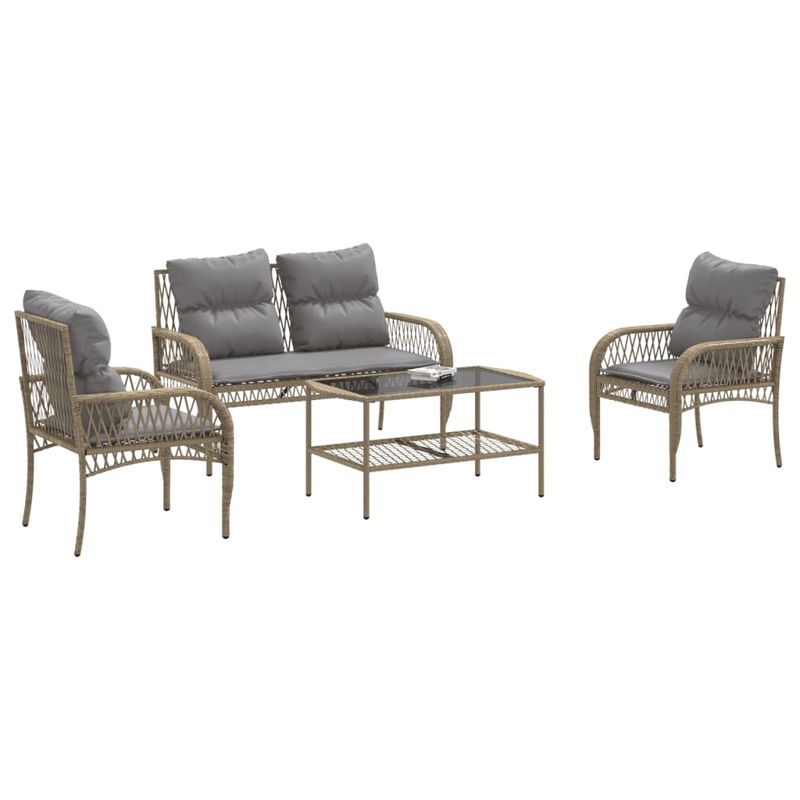 Casa si Gradina - Gradina si terasa - Mobilier exterior - Seturi mobila gradina - Set canapele de gradina, 4 piese, cu perne, bej, poliratan - Infinity.ro