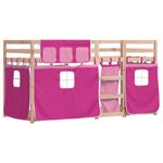 Casa si Gradina - Mobilier - Paturi si accesorii - Paturi - Pat supraetajat cu perdele, roz, 80x200 cm, lemn masiv pin - Infinity.ro