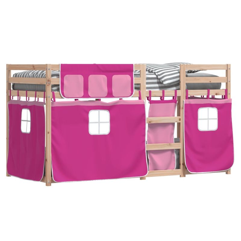 Casa si Gradina - Mobilier - Paturi si accesorii - Paturi - Pat supraetajat cu perdele, roz, 80x200 cm, lemn masiv pin - Infinity.ro