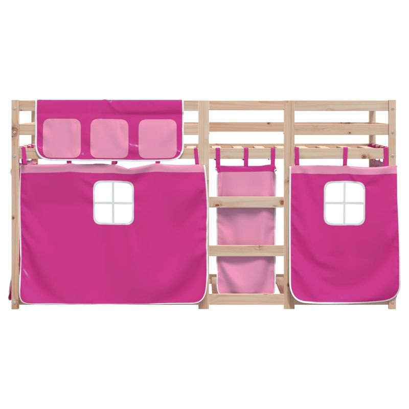 Casa si Gradina - Mobilier - Paturi si accesorii - Paturi - Pat supraetajat cu perdele, roz, 80x200 cm, lemn masiv pin - Infinity.ro