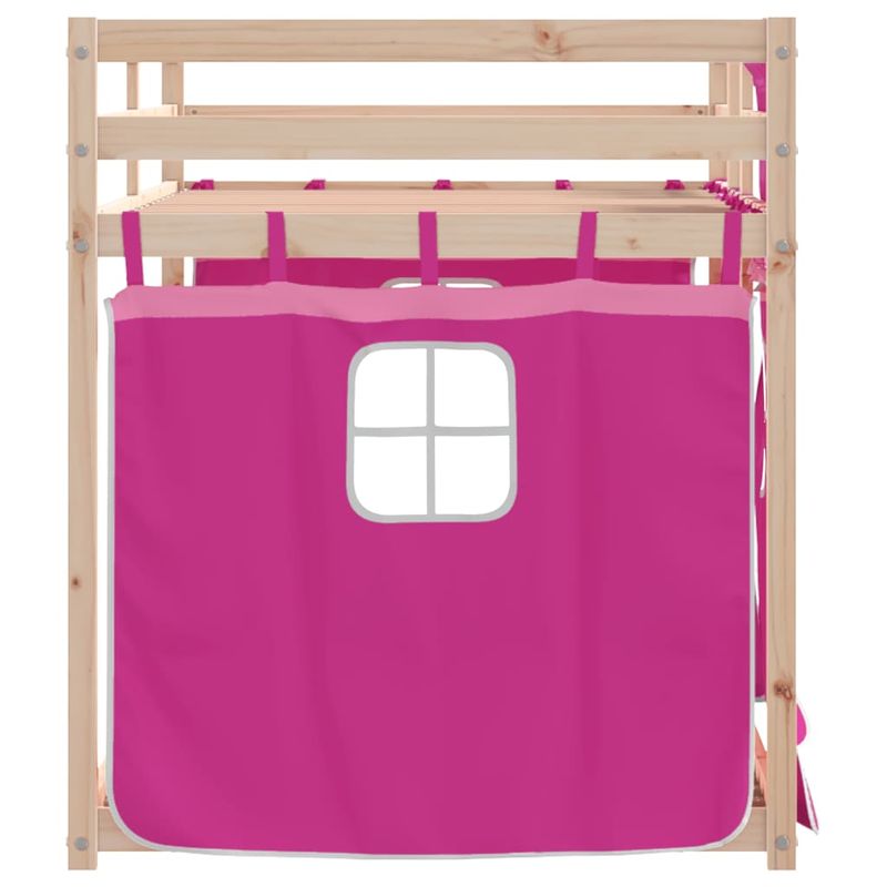 Casa si Gradina - Mobilier - Paturi si accesorii - Paturi - Pat supraetajat cu perdele, roz, 80x200 cm, lemn masiv pin - Infinity.ro