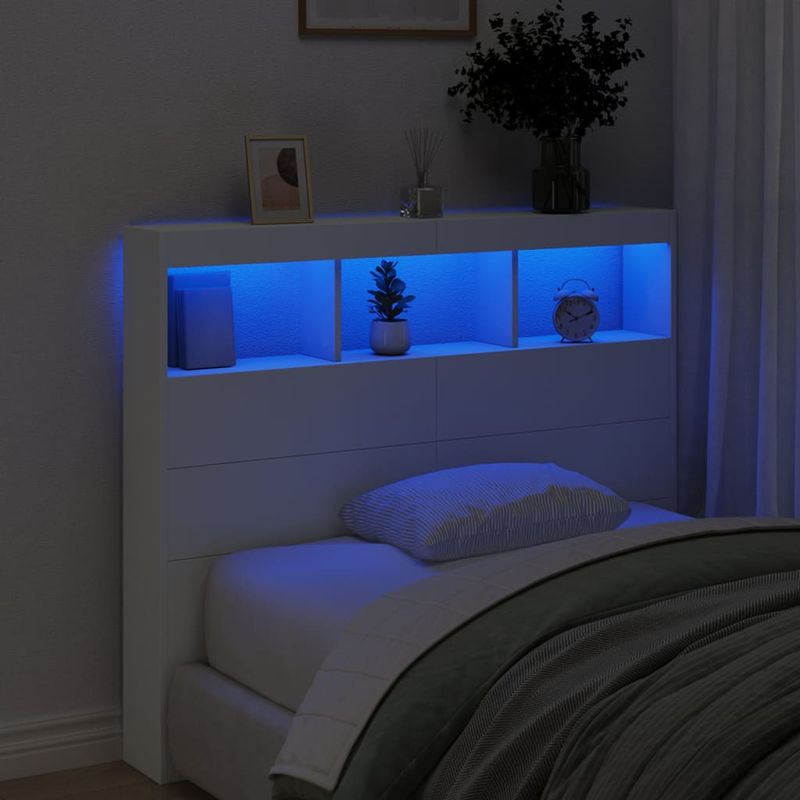 Casa si Gradina - Mobilier - Paturi si accesorii - Accesorii paturi - Tablie de pat cu LED, gri beton, 120x18,5x103,5 cm, lemn - Infinity.ro