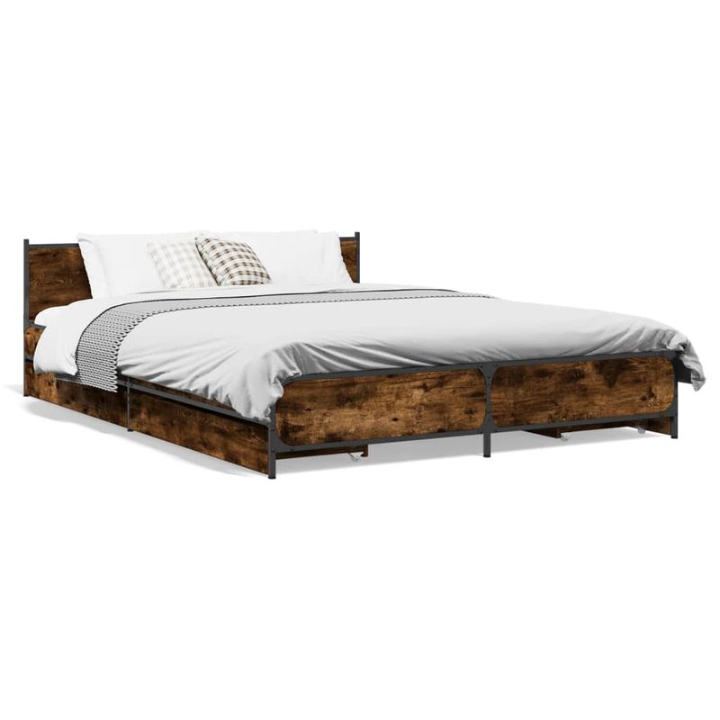 Casa si Gradina - Mobilier - Paturi si accesorii - Paturi - Cadru pat cu sertare stejar fumuriu 135x190 cm lemn prelucrat - Infinity.ro