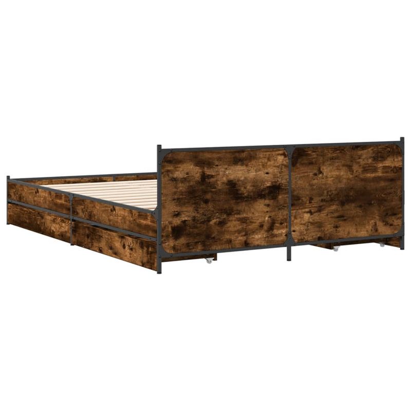 Casa si Gradina - Mobilier - Paturi si accesorii - Paturi - Cadru pat cu sertare stejar fumuriu 135x190 cm lemn prelucrat - Infinity.ro