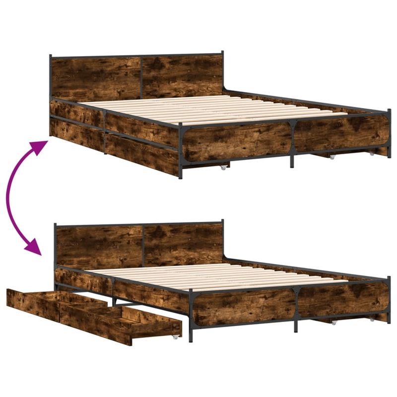 Casa si Gradina - Mobilier - Paturi si accesorii - Paturi - Cadru pat cu sertare stejar fumuriu 135x190 cm lemn prelucrat - Infinity.ro