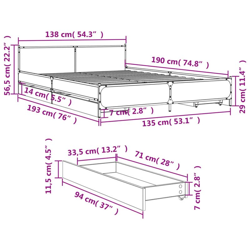 Casa si Gradina - Mobilier - Paturi si accesorii - Paturi - Cadru pat cu sertare stejar fumuriu 135x190 cm lemn prelucrat - Infinity.ro