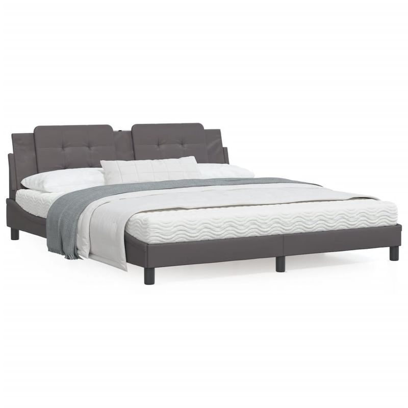 Casa si Gradina - Mobilier - Paturi si accesorii - Paturi - Pat cu saltea, gri, 180x200 cm, piele ecologica - Infinity.ro