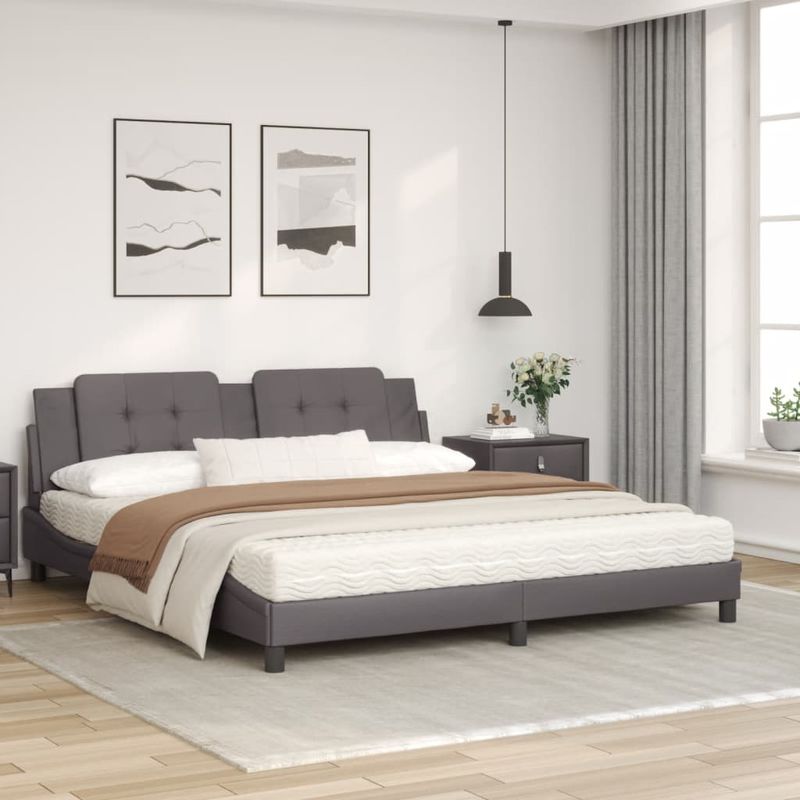 Casa si Gradina - Mobilier - Paturi si accesorii - Paturi - Pat cu saltea, gri, 180x200 cm, piele ecologica - Infinity.ro