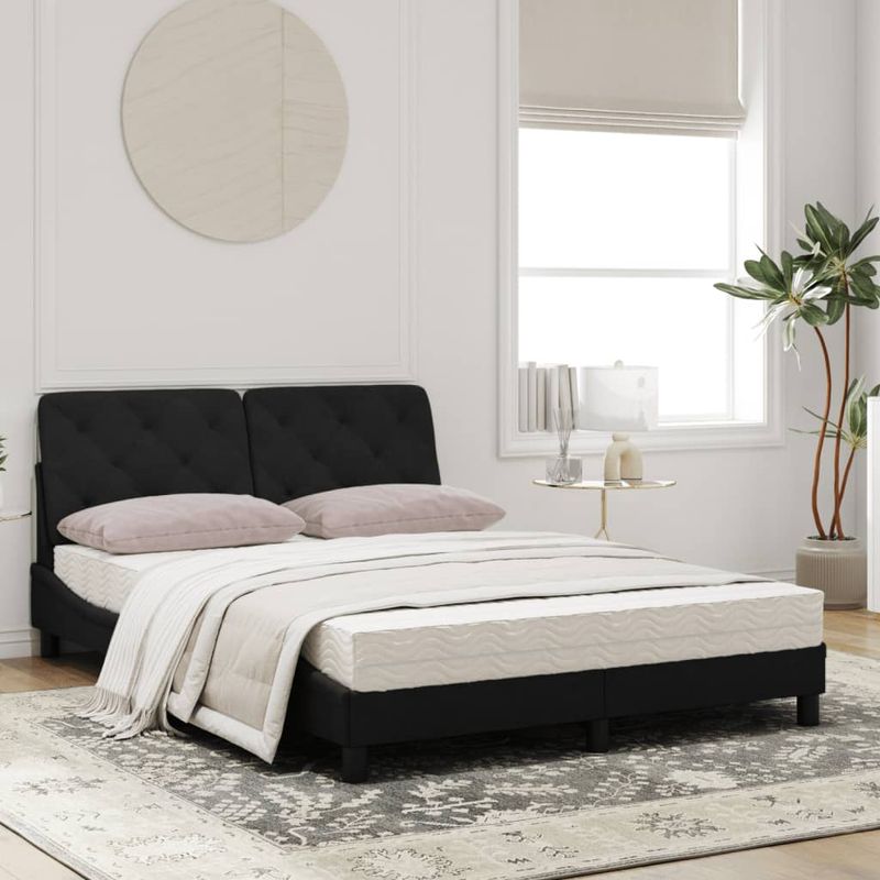 Casa si Gradina - Mobilier - Paturi si accesorii - Paturi - Pat cu saltea, negru, 140x190 cm, catifea - Infinity.ro