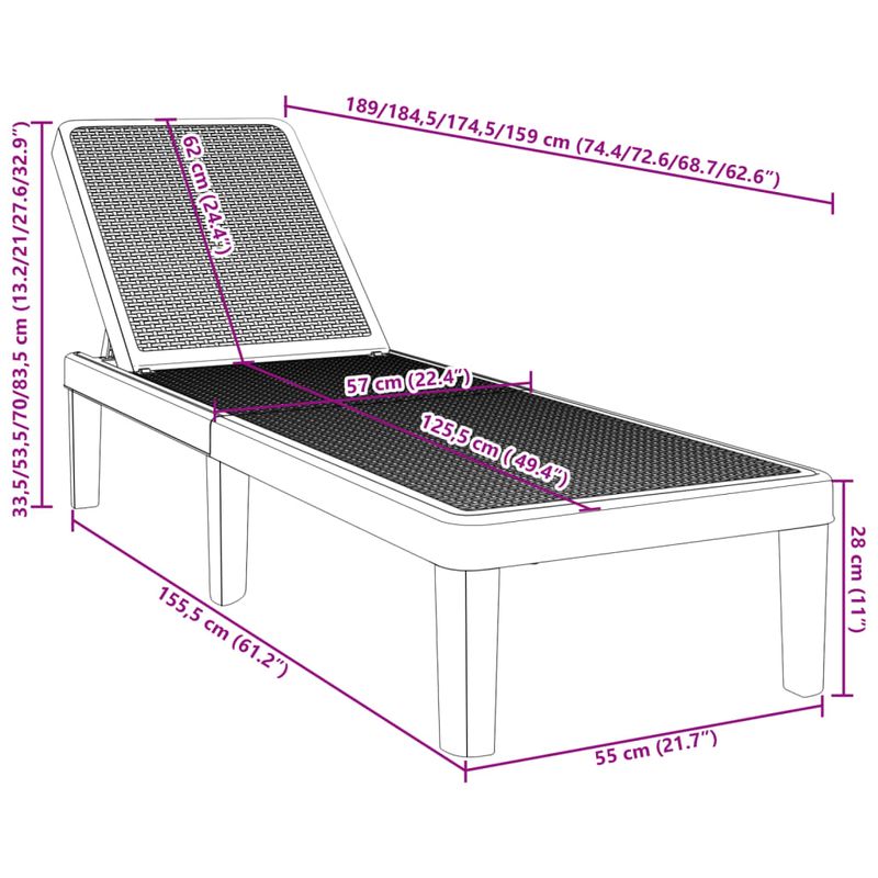 Casa si Gradina - Gradina si terasa - Mobilier exterior - Scaune si sezlonguri gradina - Sezlong, negru, 159x57x83,5 cm, polipropilena - Infinity.ro