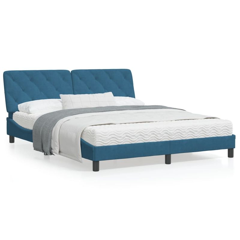 Casa si Gradina - Mobilier - Paturi si accesorii - Paturi - Pat cu saltea, albastru, 160x200 cm, catifea - Infinity.ro