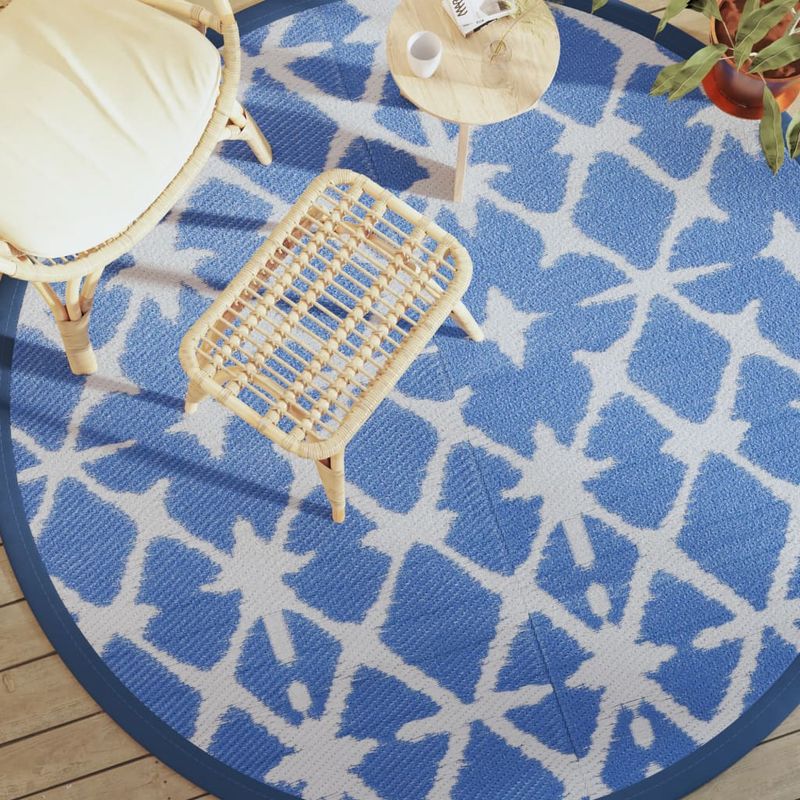 Casa si Gradina - Textile si covoare - Covoare - Covoare casa - Covor de exterior, albastru si alb, Ø200 cm, PP - Infinity.ro